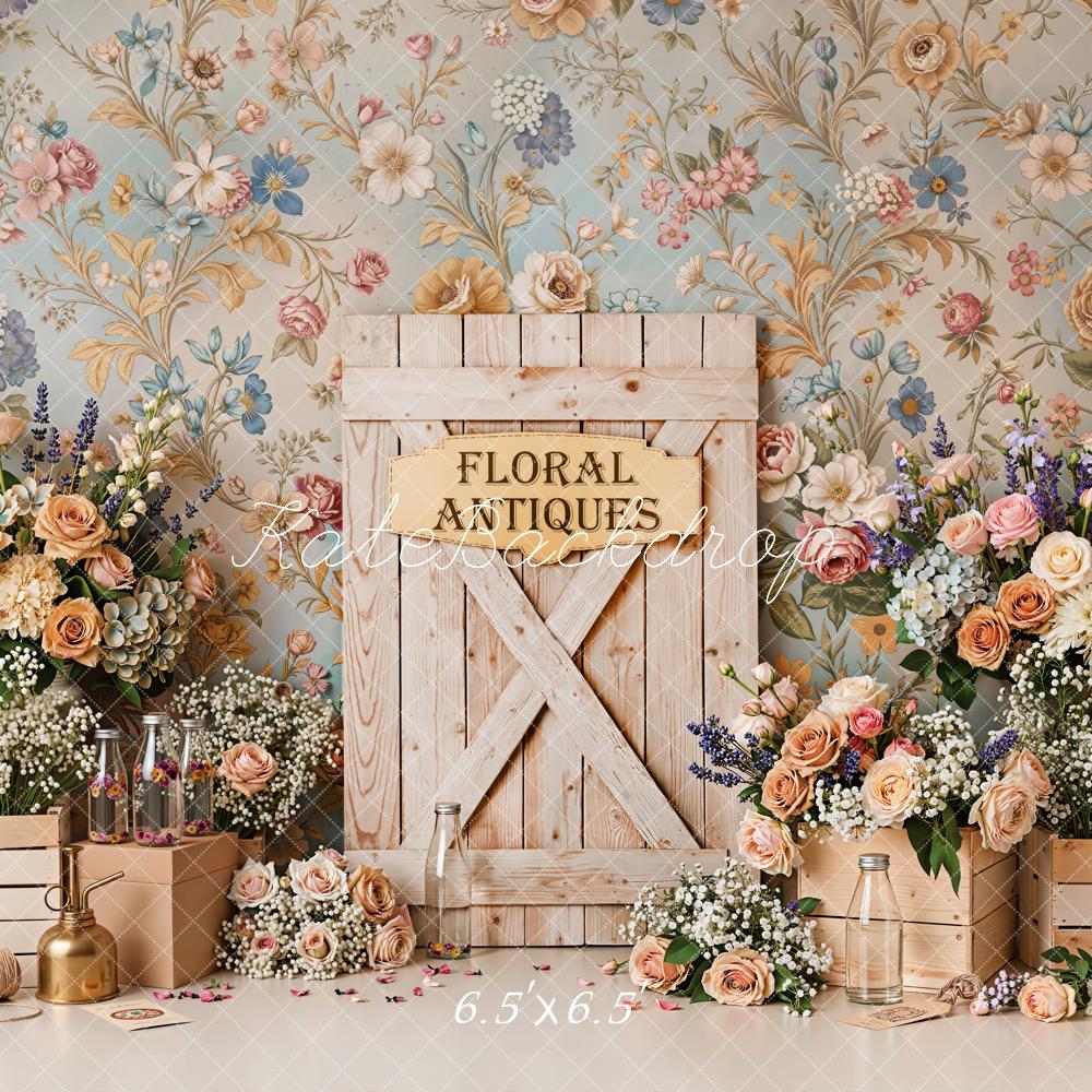 Kate Spring Floral Antiques Barn Door Flowers Crates Printed Backdrop Designed by Emetselch