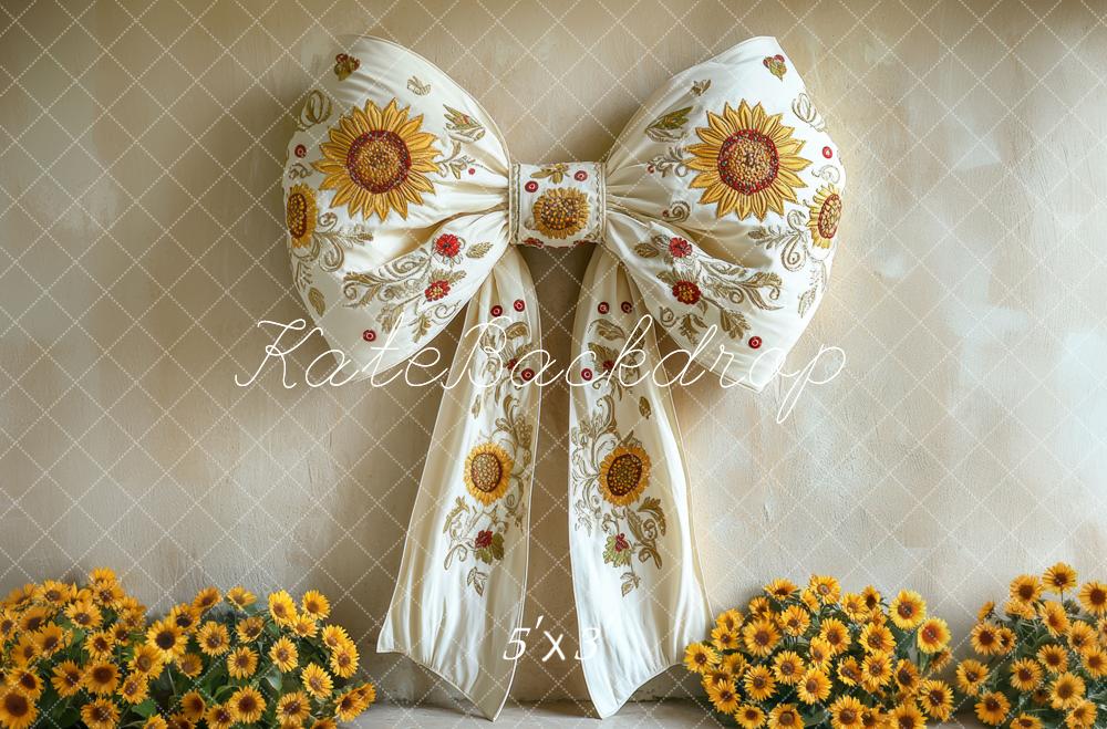 Fondo Floral de Girasol Blanco con Cinta de Otoño Diseñado por Mini MakeBelieve