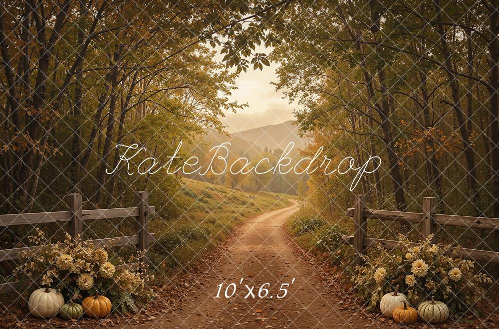 Kate Fall Forest Path Pumpkins Mountains Printed Backdrop Designed by Shutter Swan Studios