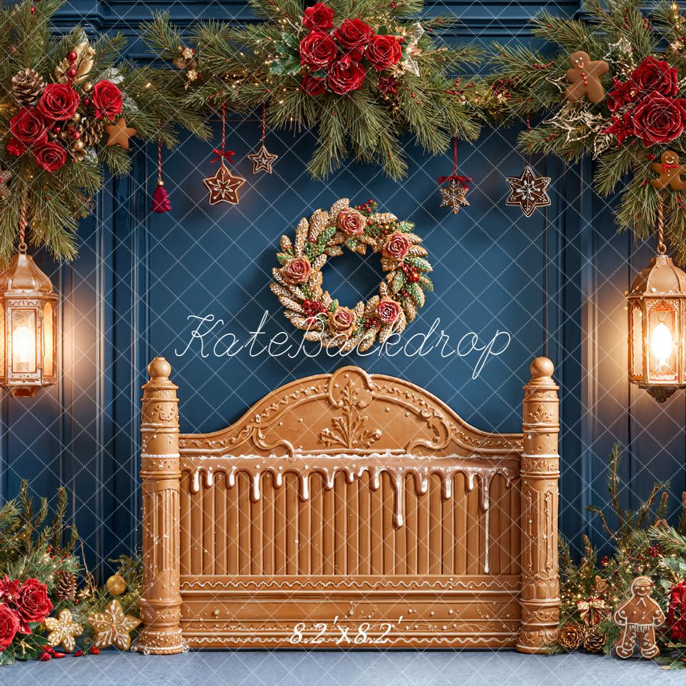 Kate Christmas Gingerbread Headboard Garland Red Roses Backdrop Designed by Emetselch