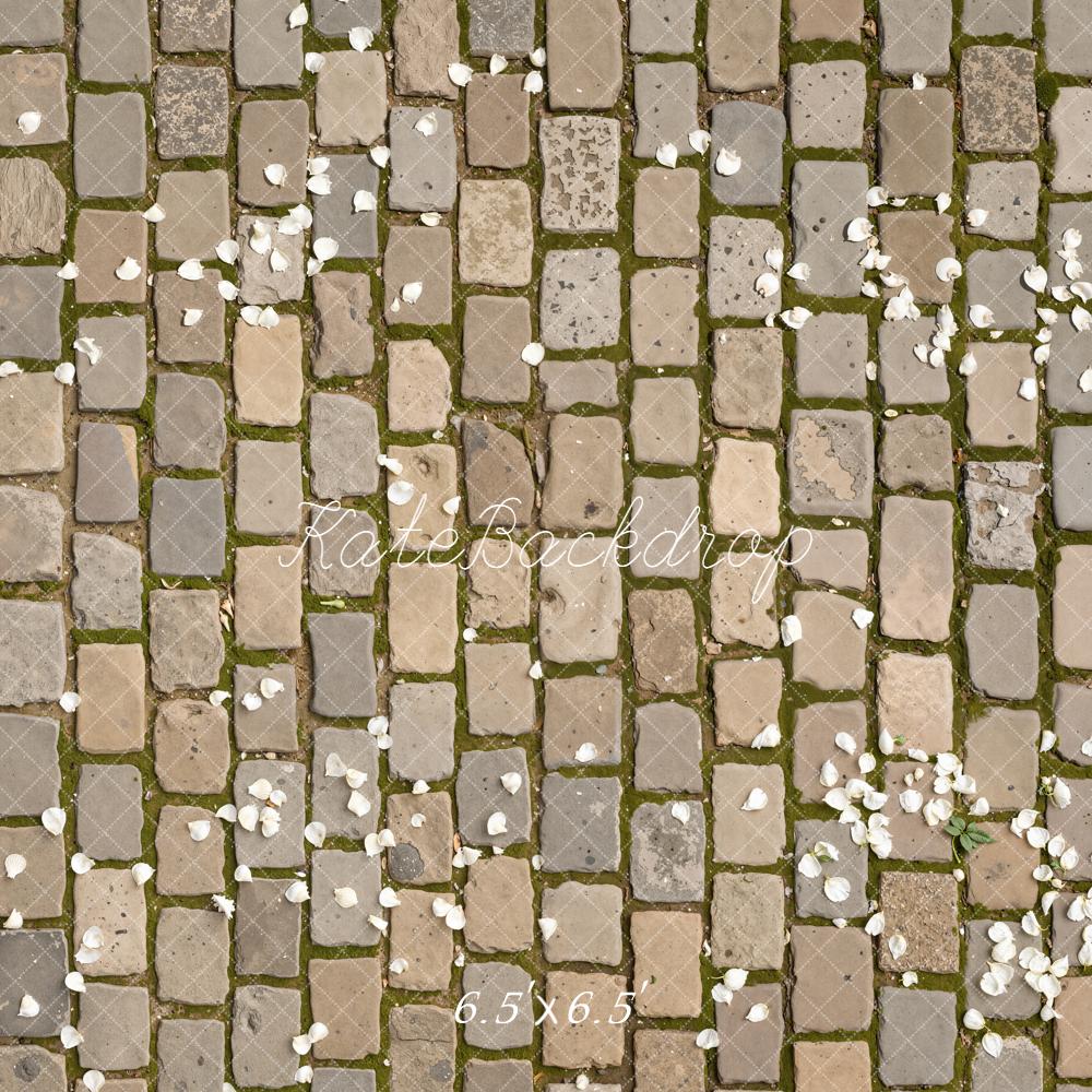 Kate Cobblestone Floor With White Petals Printed Backdrop Designed by Kate Image