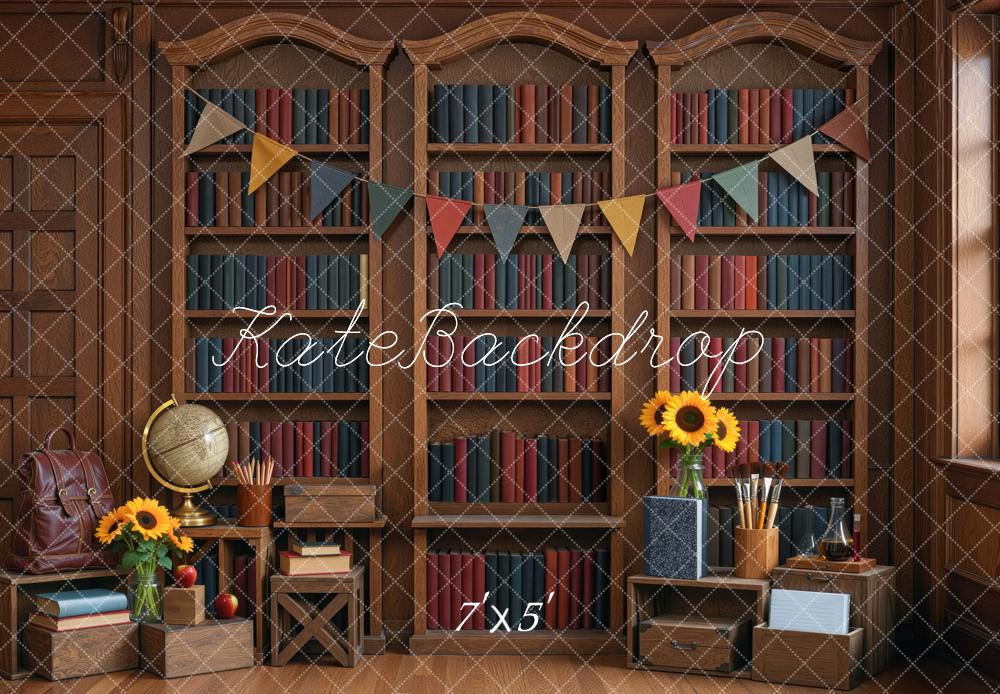 Kate School Vintage Library Bookshelf Study Printed Backdrop Designed by Mini MakeBelieve