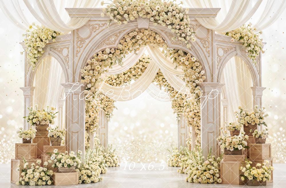 Kate Wedding Flower Arch Cream Floral Columns Backdrop Designed by Mini MakeBelieve