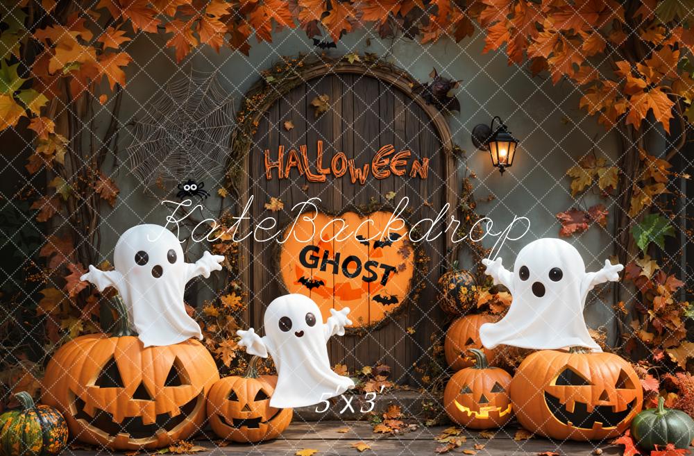 Fondo de puerta vintage de calabaza fantasma de Halloween diseñado por Emetselch