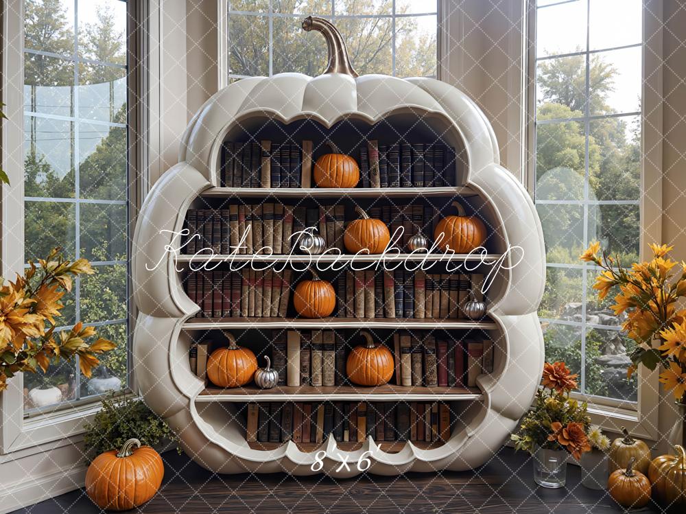 Kate Fall Pumpkin Cabinet Bookshelf Indoor Window Backdrop Designed by Mini MakeBelieve