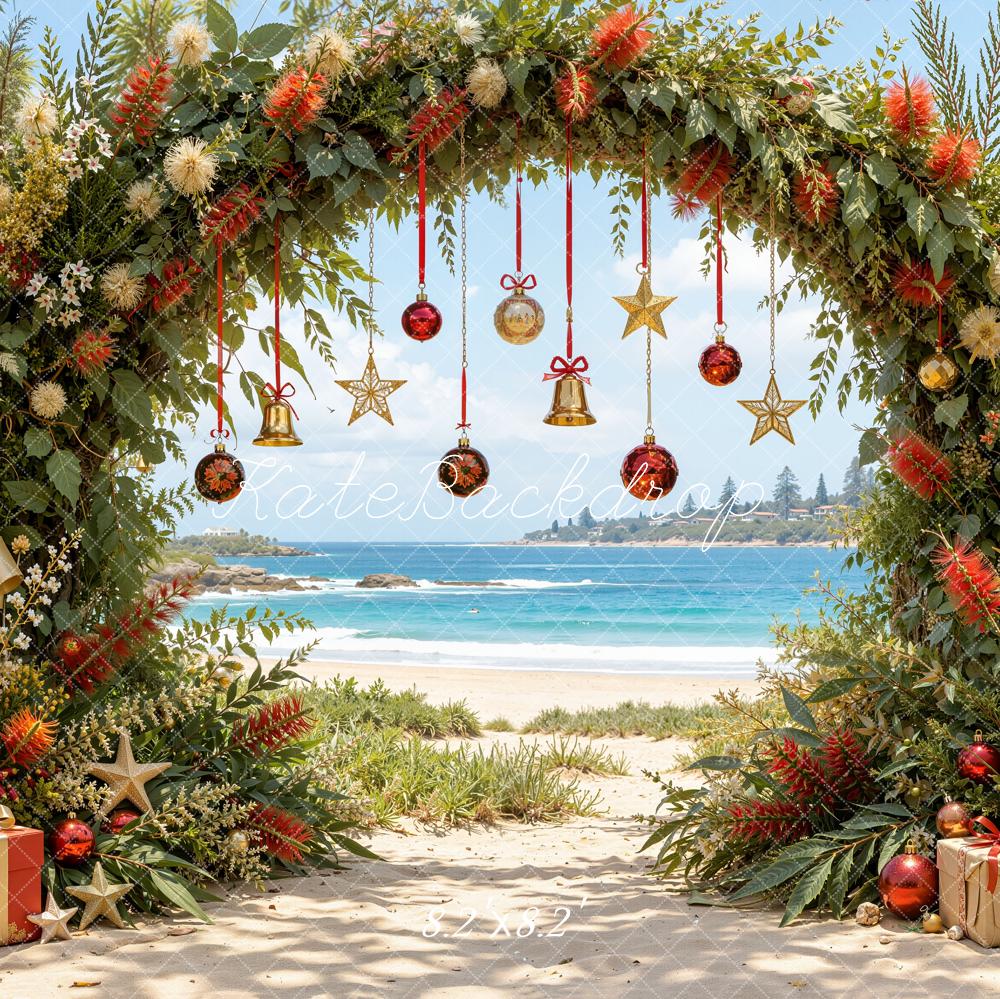 Kate Christmas Flower Arch Beach Ornaments Gifts Printed Backdrop Designed by Emetselch