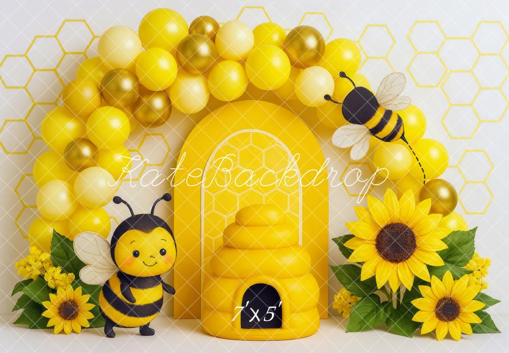 Kate Cake Smash Bumblebee Sunflower Balloon Backdrop Designed by Mini MakeBelieve