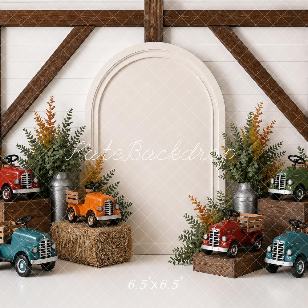 Kate Fall Vintage Truck Harvest Farmhouse Hay Bales Printed Backdrop Designed by Shutter Swan Studios