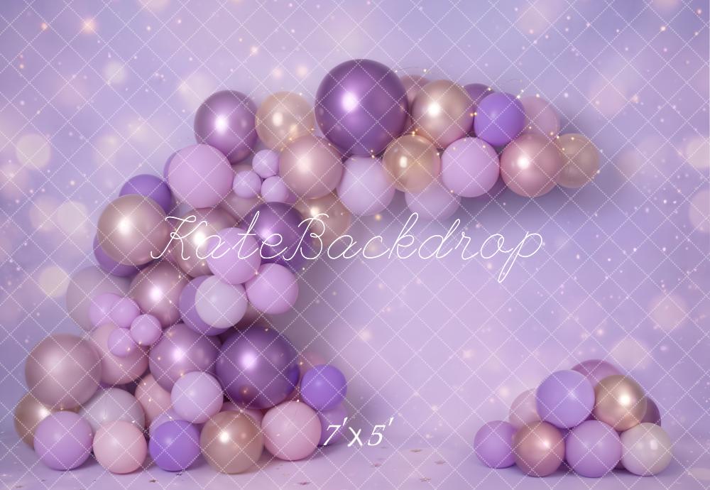 Kate Cake Smash Purple Gold Balloon Arch Bokeh Printed Backdrop Designed by Emetselch