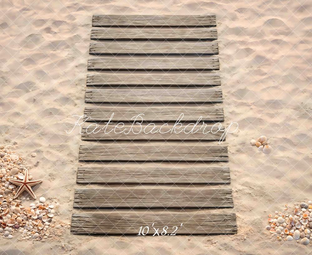 Kate Beach Boardwalk Sand Seashells Starfish Floor Printed Backdrop Designed by Mini MakeBelieve