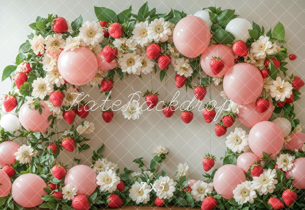 Spring Strawberry Flower Balloon Arch Foto Achtergrond Designed by Emetselch