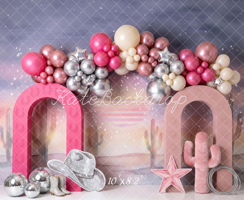 Kate Birthday Pink Western Cowgirl Balloon Arch Printed Backdrop Designed by Patty Roberts