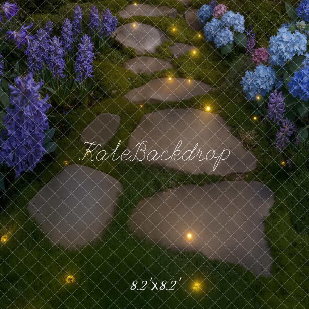 Kate Stone Pathway Fairy Garden Blue and Purple Flowers Floor Backdrop Designed by Kate Image
