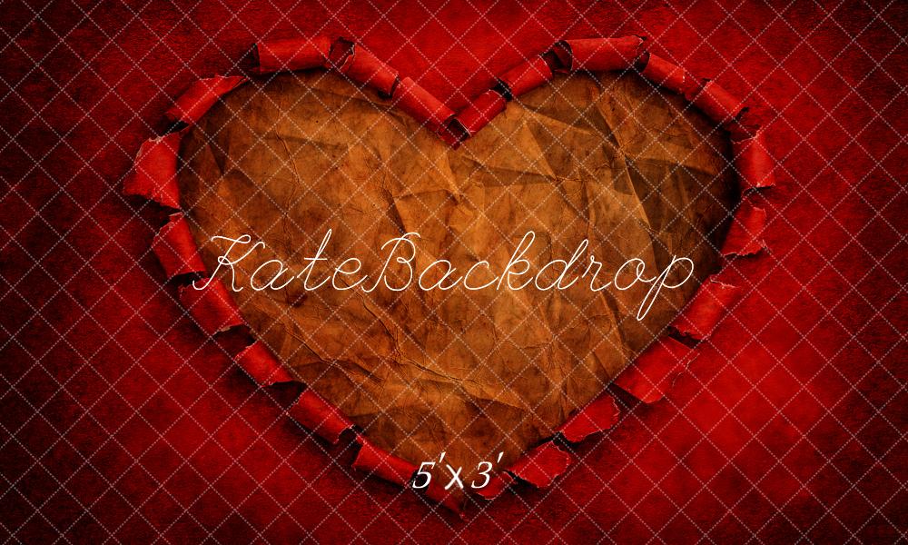 Kate Valentine's Day Torn Paper Heart Red Texture Printed Backdrop Designed by Kerry Anderson