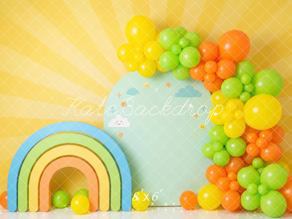 Kate Birthday Rainbow Balloons Sunshine Wall Printed Backdrop Designed by Patty Roberts