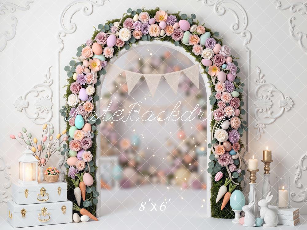 Kate Easter Bunny Flower Arch Pastel Eggs Backdrop Designed by Mini MakeBelieve