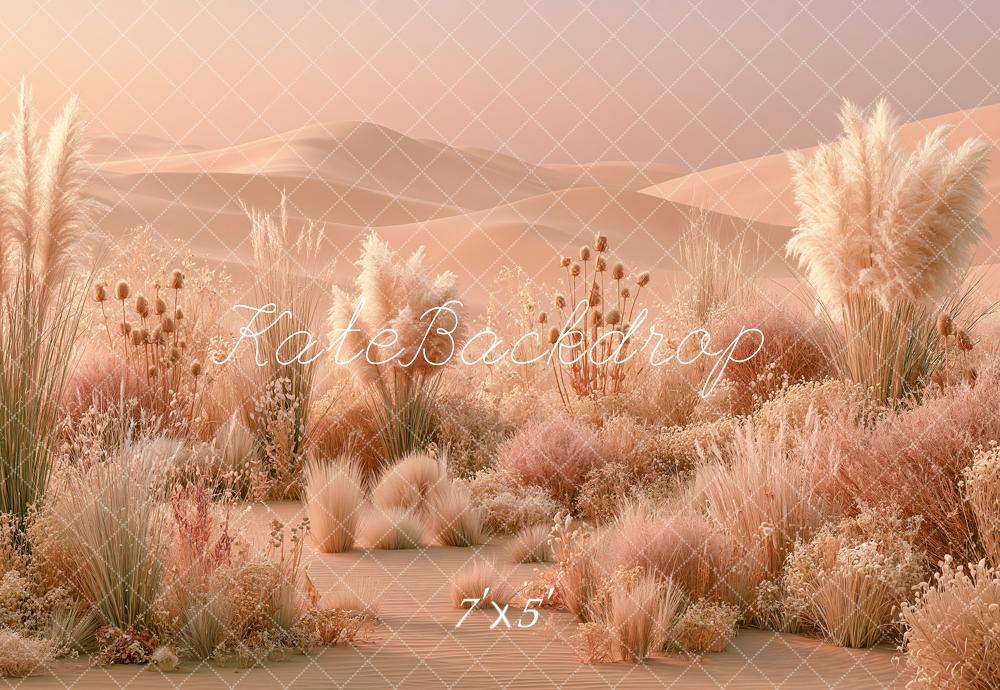 Kate Boho Wild Weeds Beige Pampas Grass Flowers Desert Printed Backdrop Designed by Angela Miller