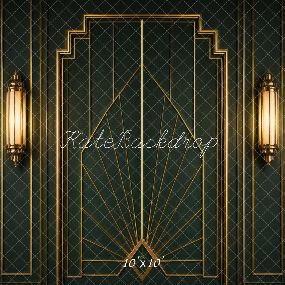TEST Kate 20's Retro Art Deco Wall Sconce Dark Green Printed Backdrop Designed by Vertigo Productions
