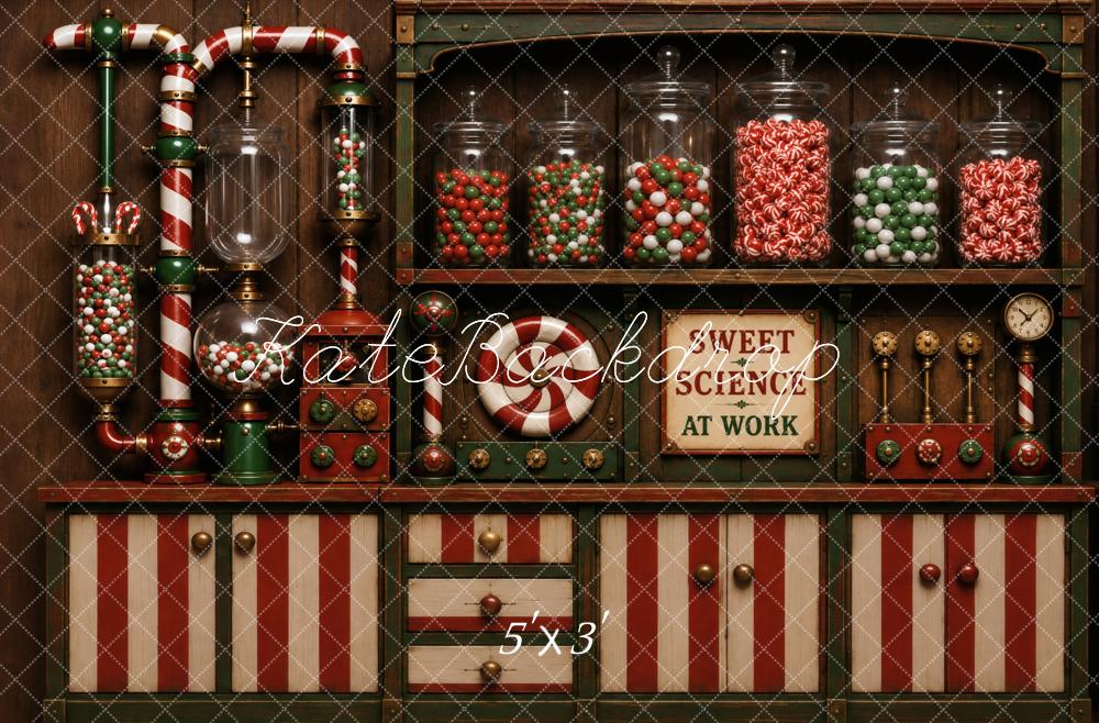 Kate Christmas Candy Cane Laboratory Cabinet Printed Backdrop Designed by Vertigo Productions
