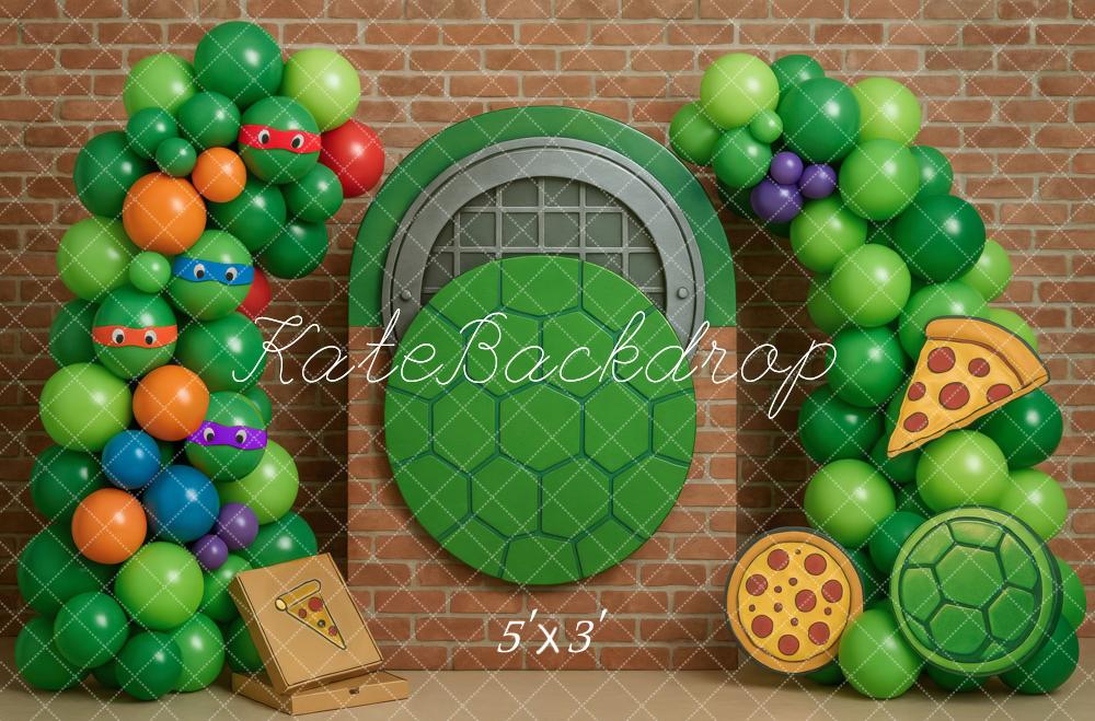 Verjaardagsschildpadballon-pizza Foto Achtergrond Designed by Mini MakeBelieve