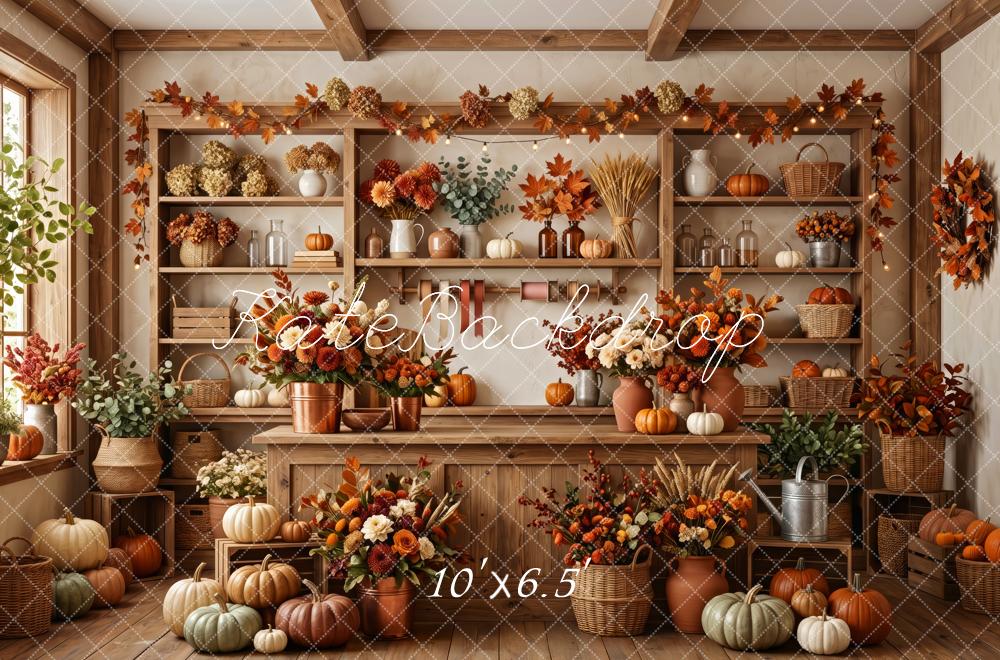 Kate Fall Pumpkin Flower Market Harvest Pantry Cabinet Printed Backdrop Designed by Patty Roberts