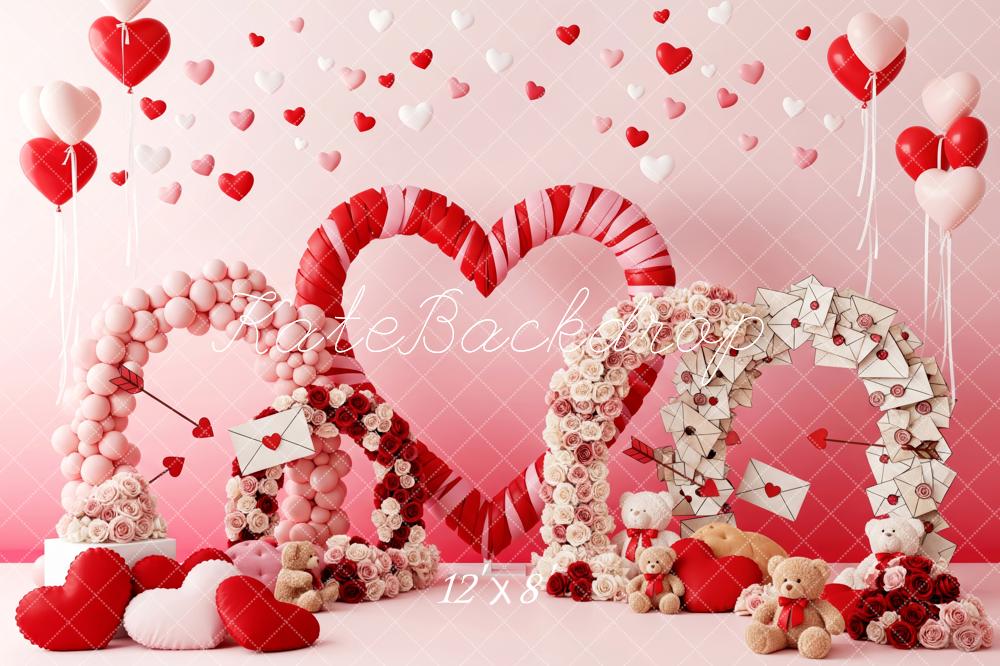 Kate Valentine's Day Heart Balloons Arches Roses Love Letters Printed Backdrop Designed by Patty Roberts