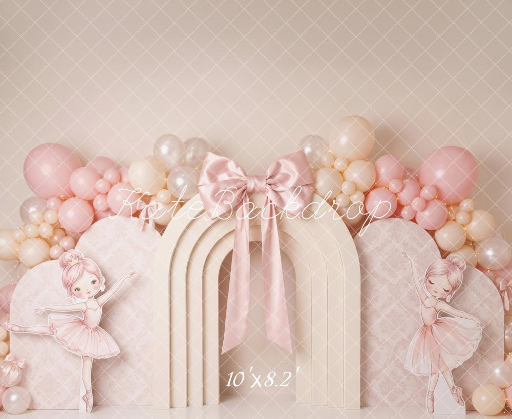 Kate Birthday Princess Pink Ballerina Arch Balloon Bow Printed Backdrop Designed by Patty Roberts