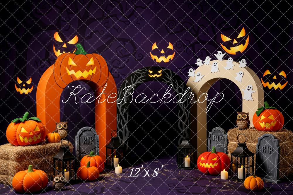 Kate Halloween Pumpkin Arch Ghosts Gravestones Backdrop Designed by Patty Roberts