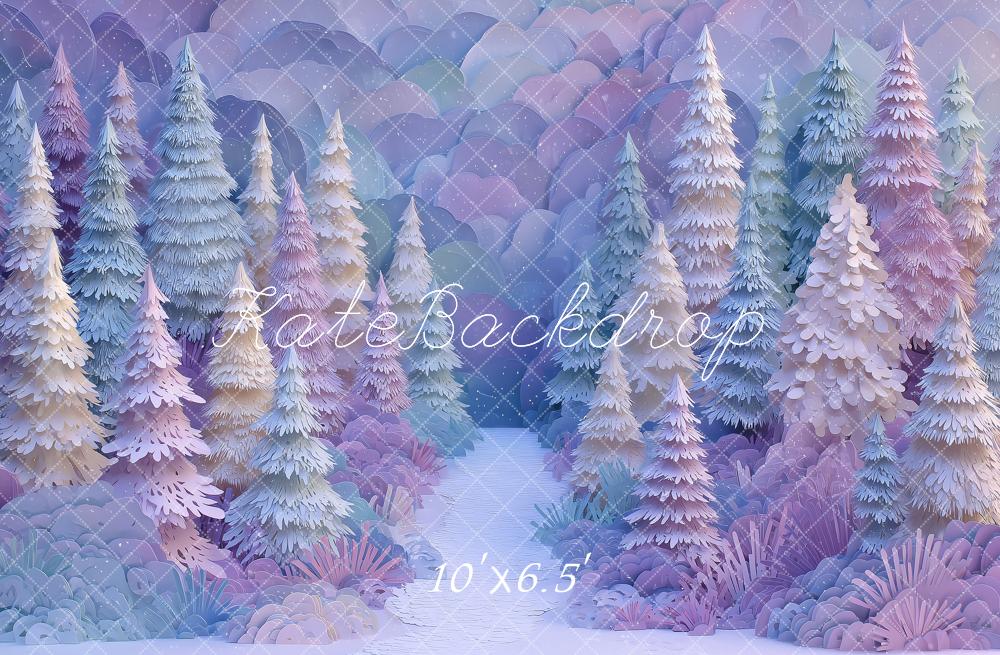 Kate Layered Paper Christmas Trees Purple Pink Printed Backdrop Designed by Angela Miller
