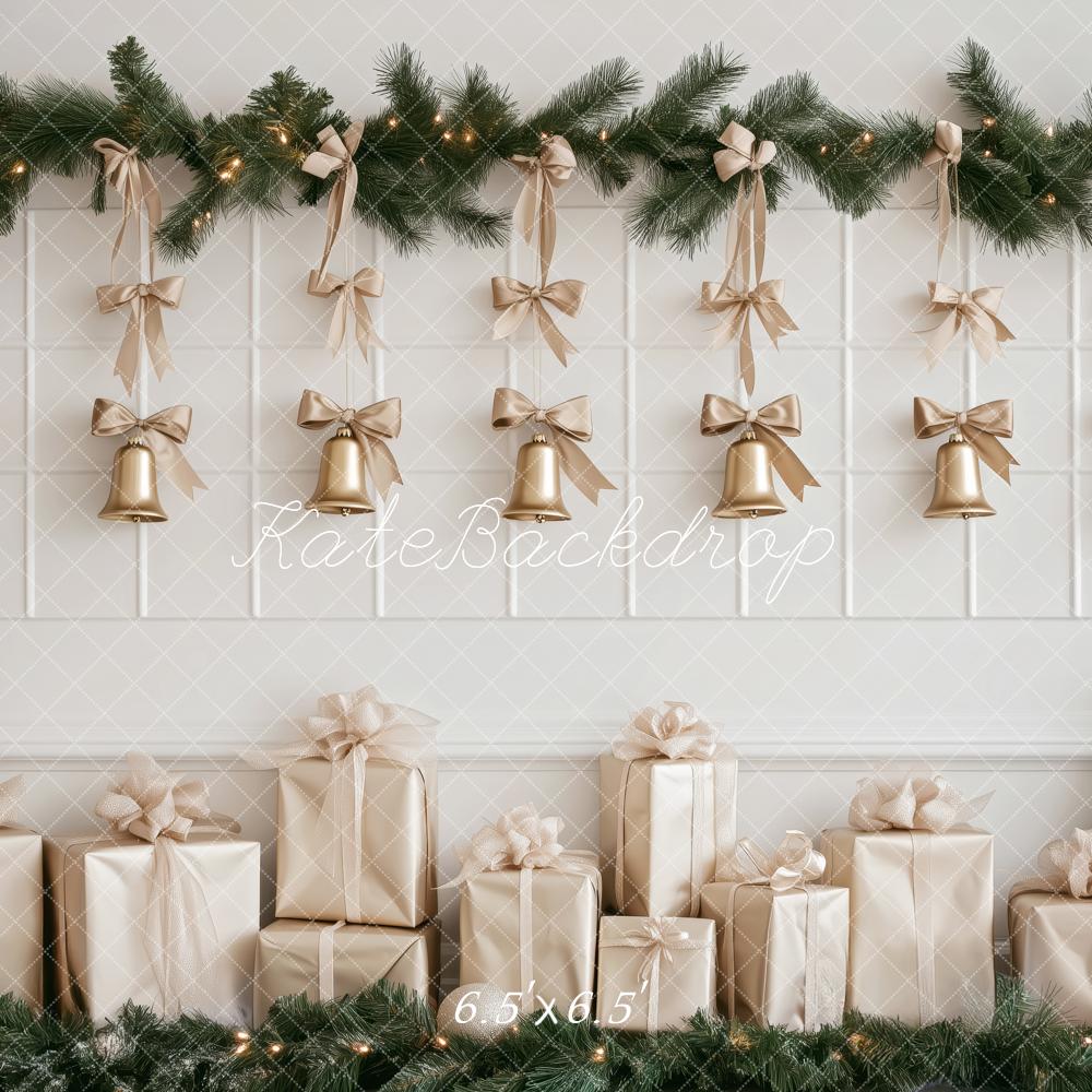 Kate Christmas Gold Bells Garland Presents Backdrop Designed by Patty Roberts