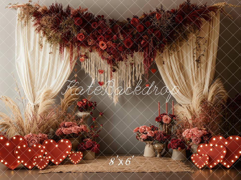 Kate Valentines Floral Arch Roses Hearts Curtains Pampas Backdrop Designed by Emetselch