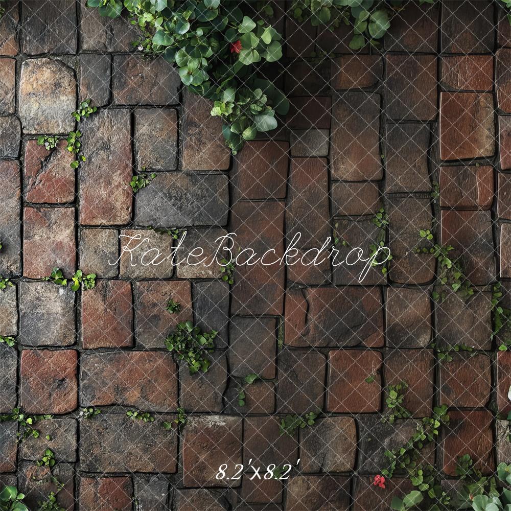 Kate Cobblestone Greenery Rustic Floor Backdrop Designed by Mini MakeBelieve