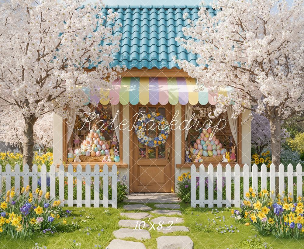 Kate Spring Pastel House Cherry Blossom Garden Backdrop Designed by Emetselch
