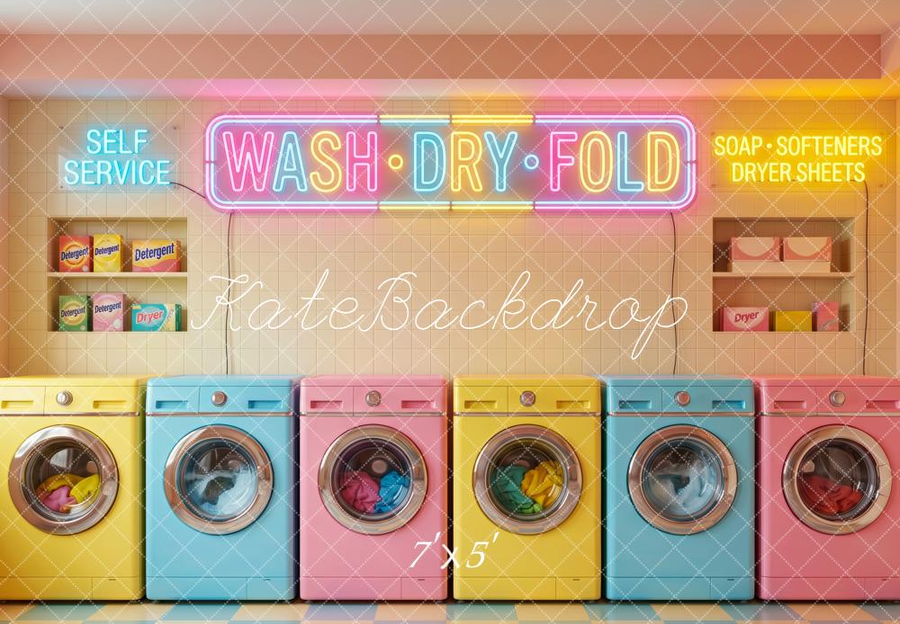 Kate Pastel Laundry Machines Neon Signs Printed Backdrop Designed by Patty Roberts