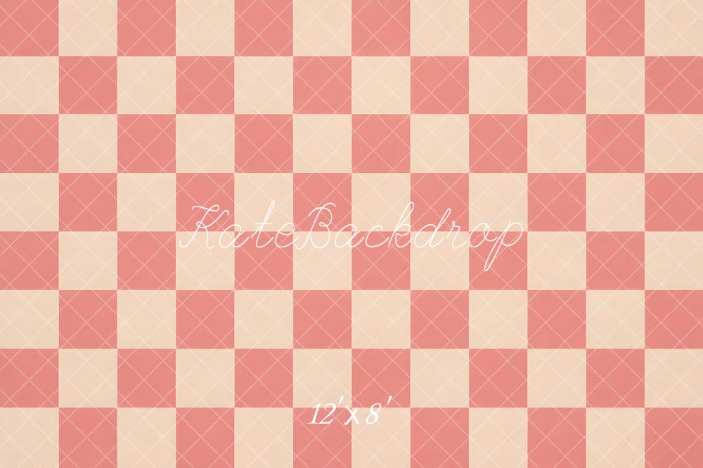 Kate Pink Cream Checkerboard Pattern Floor Printed Backdrop Designed by Emetselch