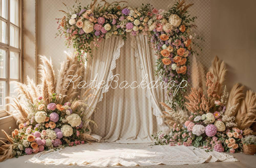 Kate Boho Flower Arch Draped Wedding Backdrop Designed by Emetselch
