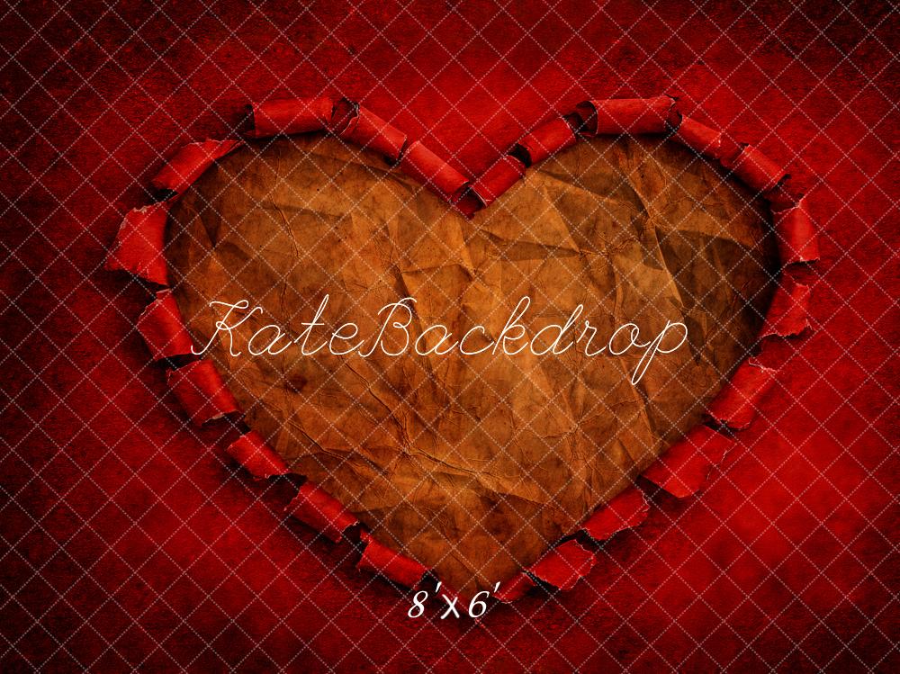 Kate Valentine's Day Torn Paper Heart Red Texture Printed Backdrop Designed by Kerry Anderson