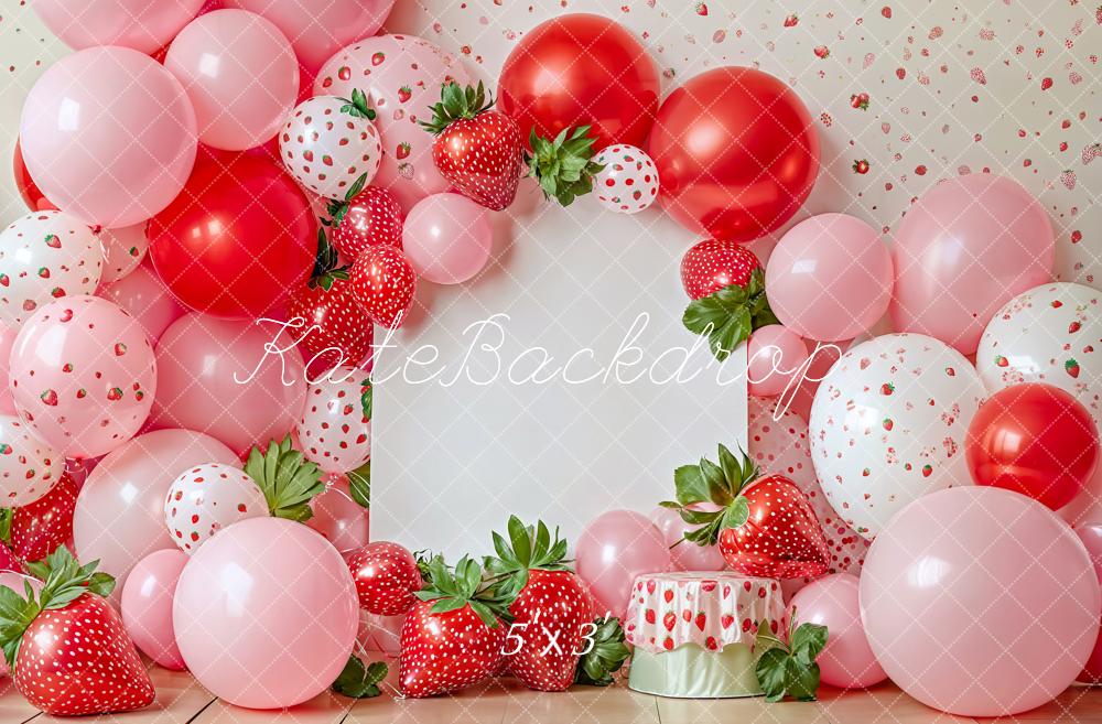Kate Cake Smash Summer Strawberry Balloon Backdrop Designed by Emetselch