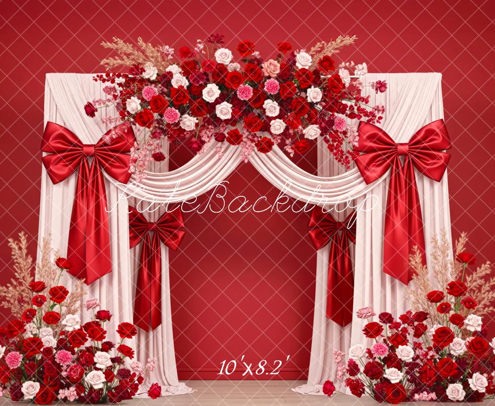 Kate Mother's Day Red Flower Arch Drapes Bows Backdrop Designed by Patty Roberts