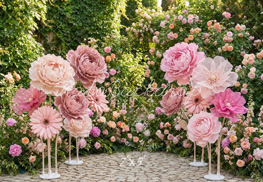 Kate Pink Giant Paper Flowers Garden Pathway Printed Backdrop Designed by Patty Roberts
