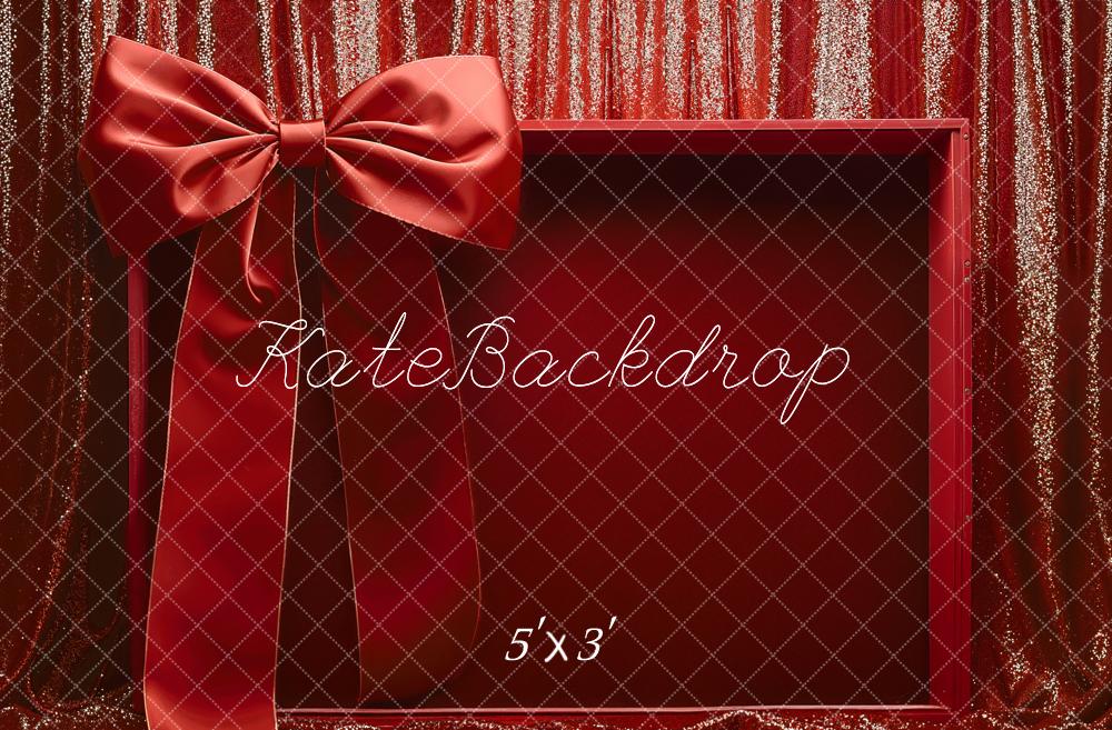 Kate Valentine's Day Red Gift Box Bow Glitter Curtain Backdrop Designed by Emetselch