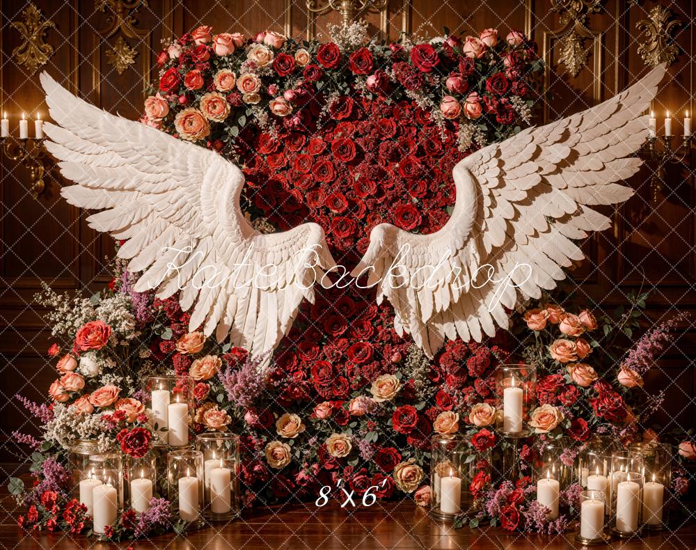 Kate Romantic Red Floral Angel Wings Backdrop Designed by Emetselch