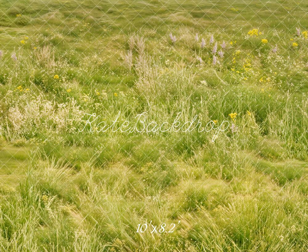 Kate Spring Light Green Meadow Grass Wildflowers Floor Backdrop Designed by Kate Image