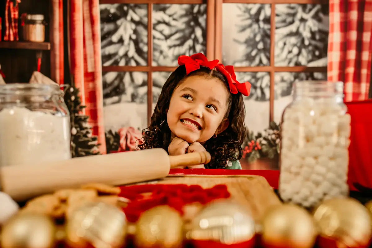 Kate Christmas Red Plaid Curtains Window Backdrop Designed by Emetselch
