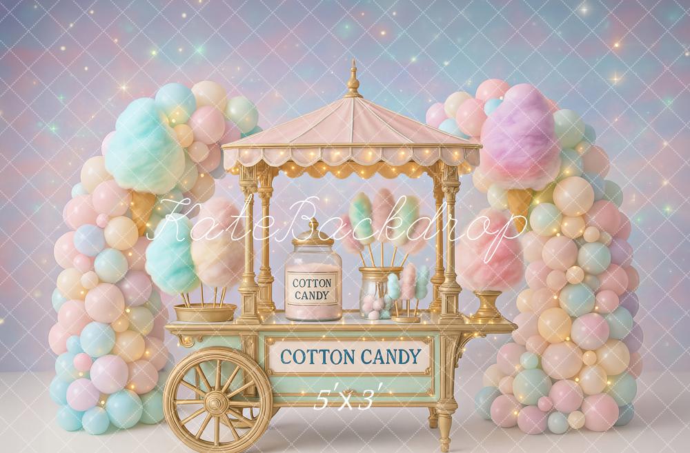 Kate Birthday Cotton Candy Stand Balloon Arch Backdrop Designed by Ashley Paul
