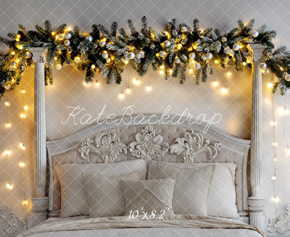 Kate Christmas Headboard Garland Ornate Columns Printed Backdrop Designed by Fantasyphotoart