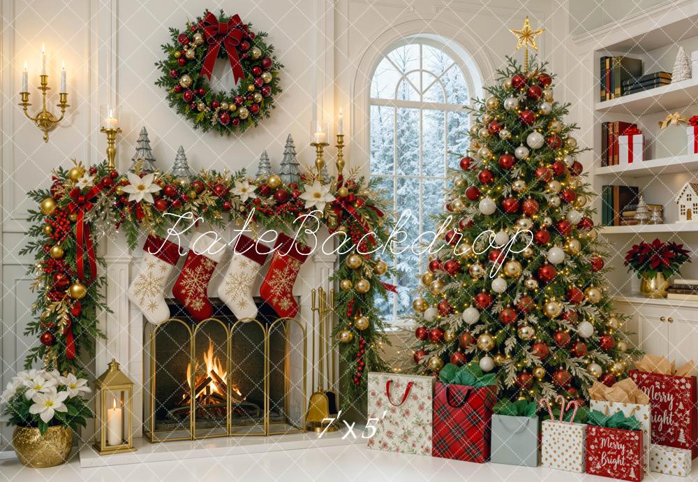 Kate Christmas Fireplace Tree Wreath Garland Gift Bags Printed Backdrop Designed by Mini MakeBelieve