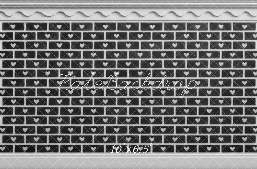 Kate Valentine's Day Black Brick Wall With White Hearts Backdrop Designed by Mini MakeBelieve