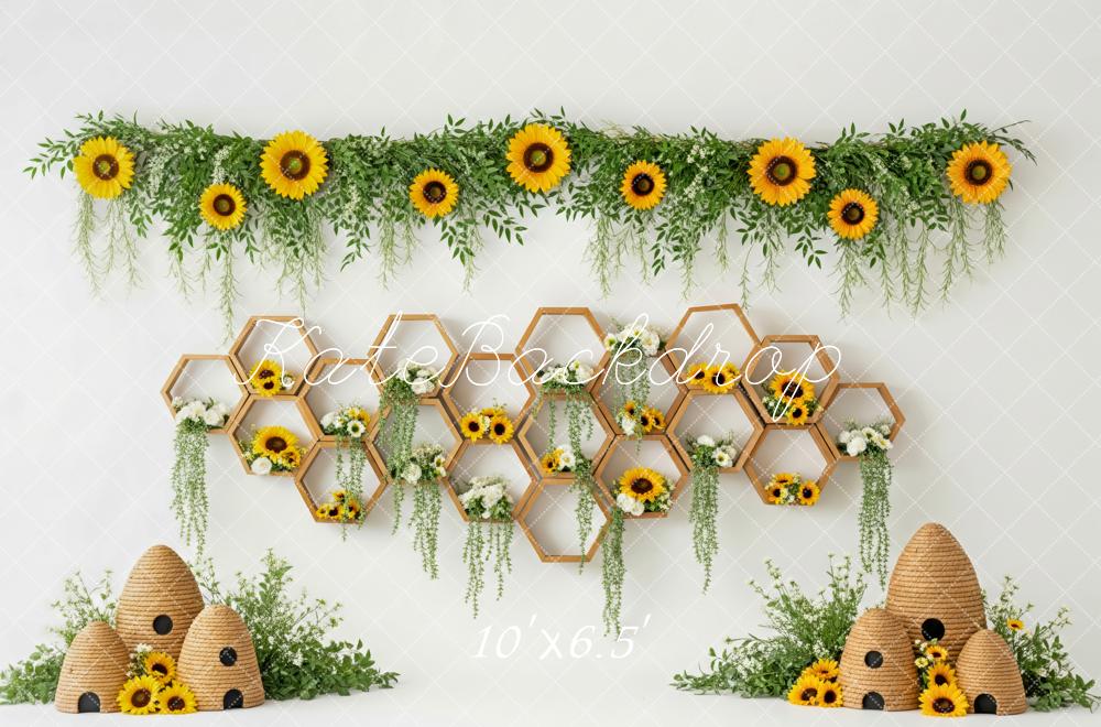 Kate Cake Smash Sunflower Honeycomb Beehive Greenery Backdrop Designed by Patty Roberts