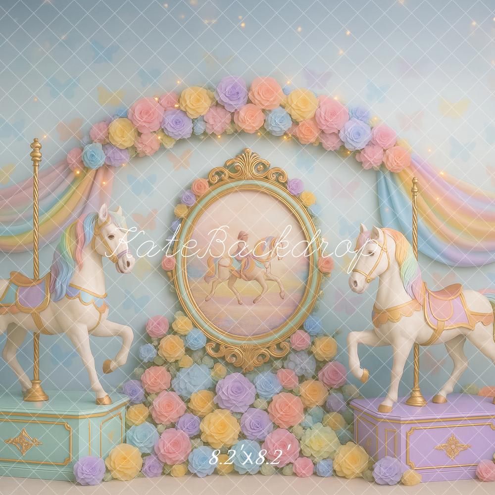 Cake Smash Rainbow Carousel Flower Arch Backdrop Designed by Ashley Paul